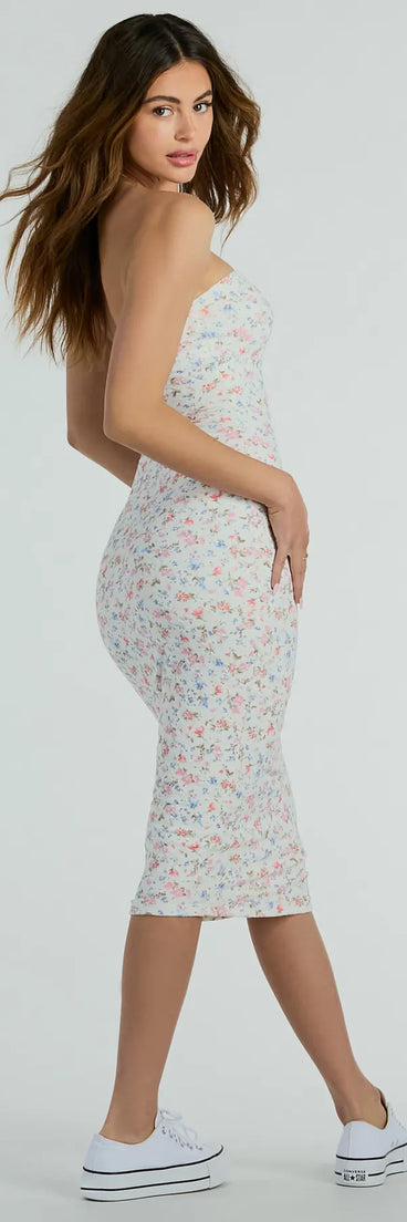 Sweetest Allure Strapless Floral Eyelet Knit Midi Dress