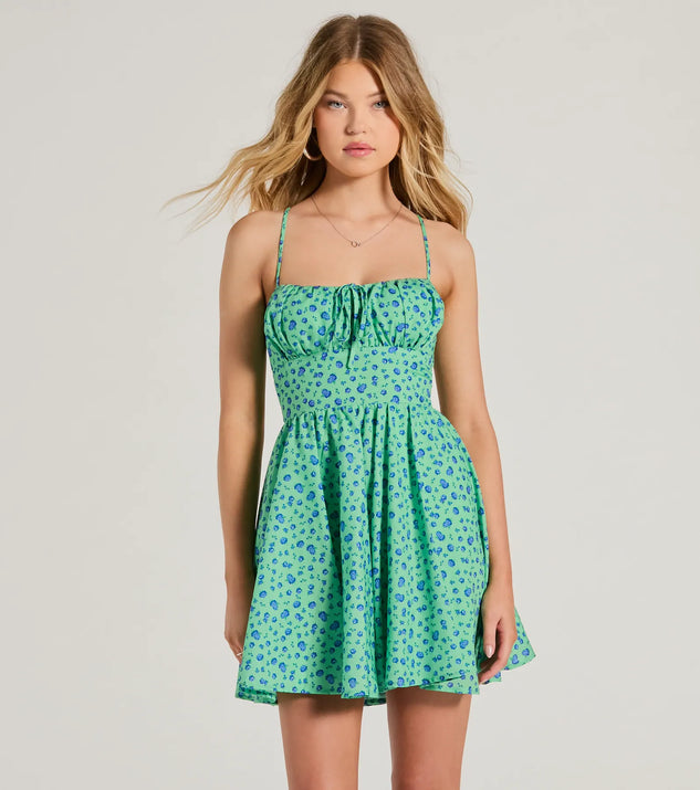 The Think About Me Lace-Up Floral Skater Dress is a mini dress that will make a statement with its short hemline and on-trend details to have you ready for any event!