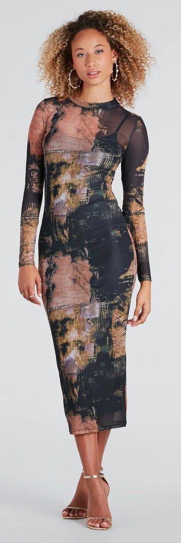 Downtown Chic Abstract Print Midi Dress