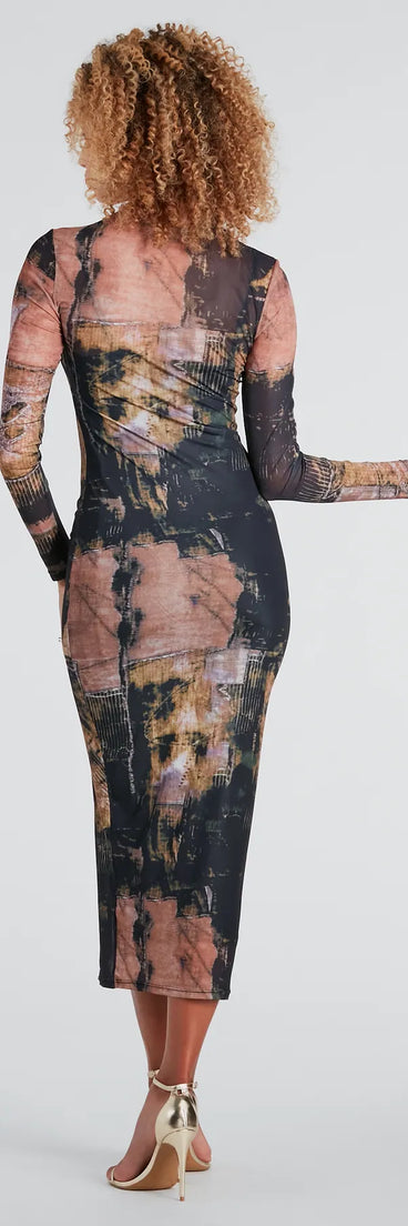 Downtown Chic Abstract Print Midi Dress