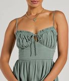 The A Sweet Look Sleeveless Ruffled Skater Dress is a stunning sage mini dress with a short hem, designed to be the perfect winter cocktail dress or night-out look for the holiday season.