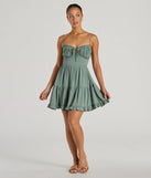 Step into winter chic with the A Sweet Look Sleeveless Ruffled Skater Dress, a sage mini dress featuring an above-the-knee cut ideal for cocktail parties, festive gatherings, or clubwear.