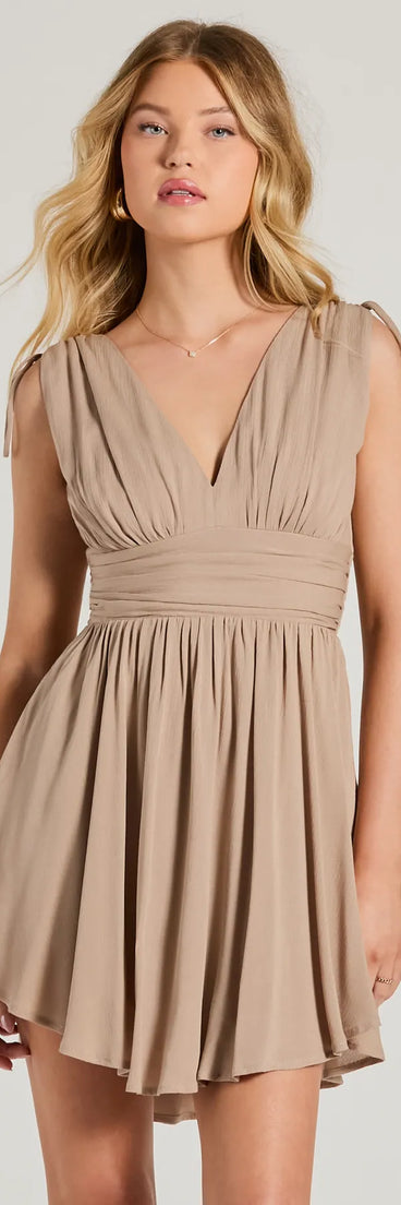 Whether you're headed to brunch or running errands, the Crush On You Sleeveless V-Neck Skater Dress in natural delivers effortless style in a breathable, go-to casual dress.