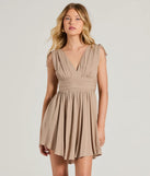 Whether you're headed to brunch or running errands, the Crush On You Sleeveless V-Neck Skater Dress in natural delivers effortless style in a breathable, go-to casual dress.