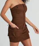 Whether you're headed to brunch or running errands, the Sensational City Girl Strapless Cargo Mini Dress in brown delivers effortless style in a breathable, go-to casual dress.