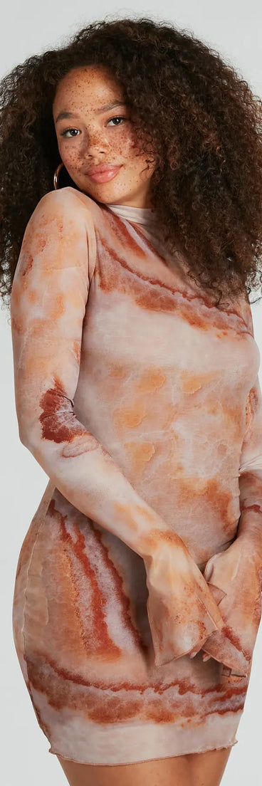 Creative Side Abstract Print Mesh Mini Dress