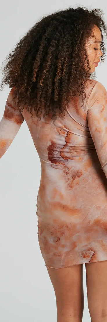 Creative Side Abstract Print Mesh Mini Dress