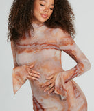 Creative Side Abstract Print Mesh Mini Dress
