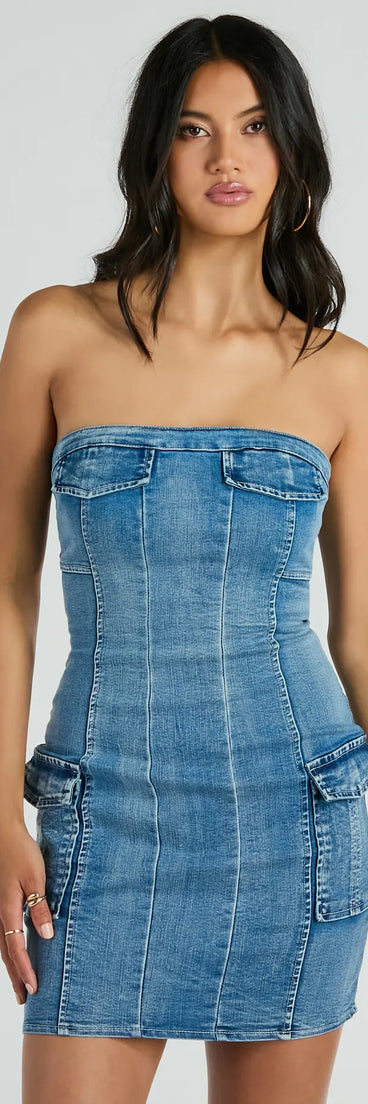 The Trendy Girl Next Door Strapless Denim Mini Dress is a mini dress that will make a statement with its short hemline and on-trend details to have you ready for any event!