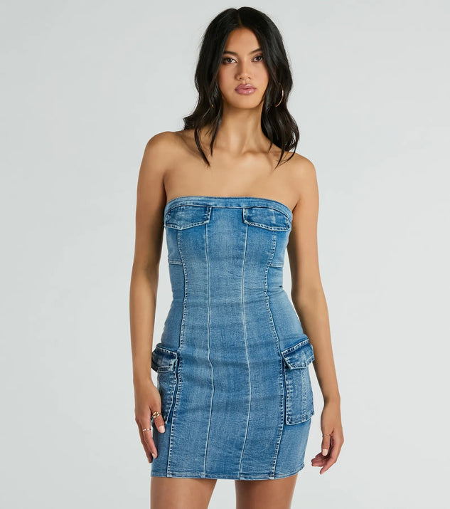 Trendy Girl Next Door Strapless Denim Mini Dress | Windsor Trendy Girl Next Door Strapless Denim Mini Dress | Windsor