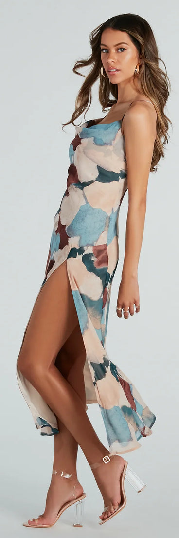 Abstract Beauty Printed High Slit Midi Dress