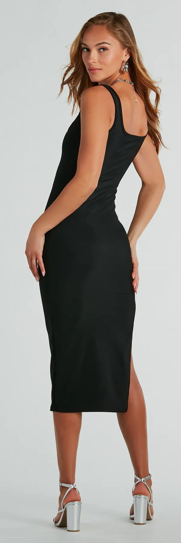 Compliment Me High Slit Knit Midi Dress