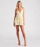 Make a bold statement in the Sunset Happy Hour Ruffled Skater Dress in yellow, the perfect spring dress for weddings, cocktail hours, nights out, and/or seasonal celebrations.