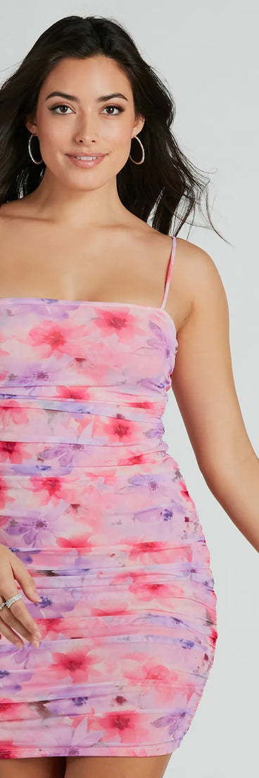 The Dreamy Floral Ruched Mesh Mini Dress is a casual dress for more than special occasions with a fitted or flowy silhouette and accents in the most recent trends!