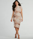 The midi dress length on the Modern Masterpiece Short Sleeve Marble Midi Dress provides an elevated silhouette perfect for any party, occasion, or everyday styling.