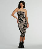 Dreamy Escape Strapless Tropical Midi Dress