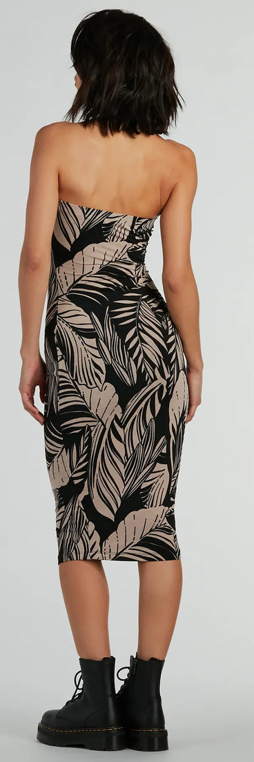 Dreamy Escape Strapless Tropical Midi Dress