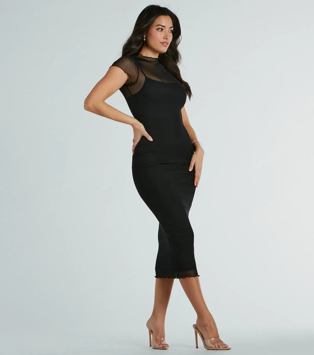 Sheer Exellence Mock Neck Bodycon Mesh Midi Dress Windsor