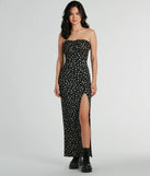 Celebrate the special day in the Charming Presence Strapless Slit Floral Maxi Dress, a black country wedding guest dress with soft, romantic details that blend charm and sophistication.