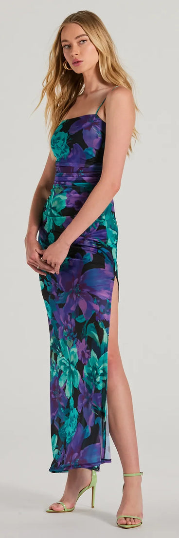 Make a statement in the Vacay Mode Tropical Floral Mesh Maxi Dress, a blue bodycon dresses that blends unique design details with a tight silhouette for a head-turning holiday or New Year's eve dress.