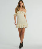The Best Spot To Be Off-The-Shoulder Polka Dot Mini Dress is a mini dress that will make a statement with its short hemline and on-trend details to have you ready for any event!