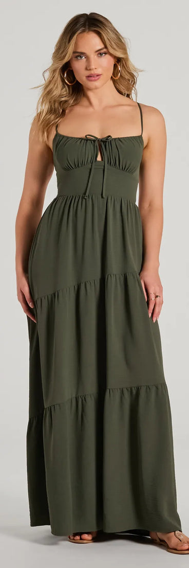 The Coastal Dream Lace-Up Ruffled Maxi Dress is a casual dress for more than special occasions with a fitted or flowy silhouette and accents in the most recent trends!