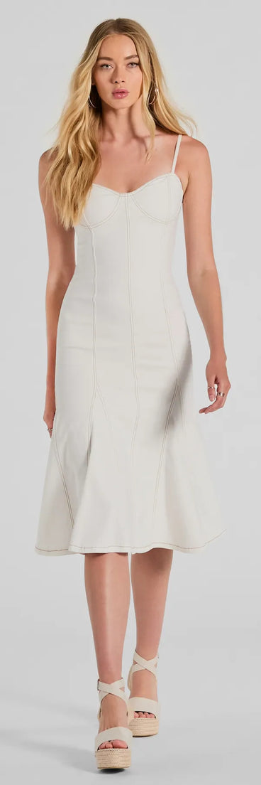 Sweet Day Sleeveless Mermaid Denim Midi Dress