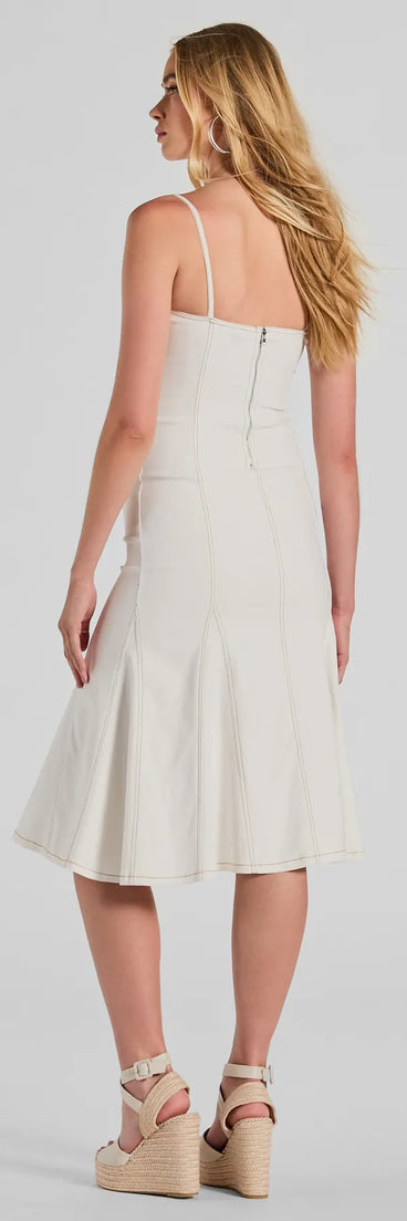 Sweet Day Sleeveless Mermaid Denim Midi Dress