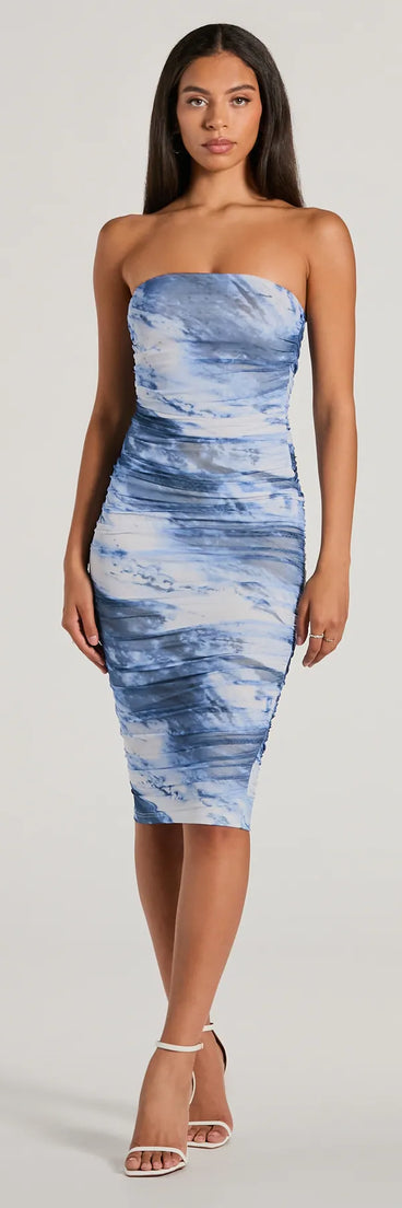 Made To Amaze Strapless Marble Bodycon Midi Dress