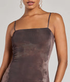 Make a bold statement in the Chicly Femme Bodycon Abstract Mesh Midi Dress in brown, the perfect spring dress for weddings, cocktail hours, nights out, and/or seasonal celebrations.