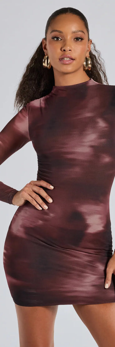Whether you're headed to brunch or running errands, the Popular Poise Mock Neck Abstract Mini Dress in brown delivers effortless style in a breathable, go-to casual dress.