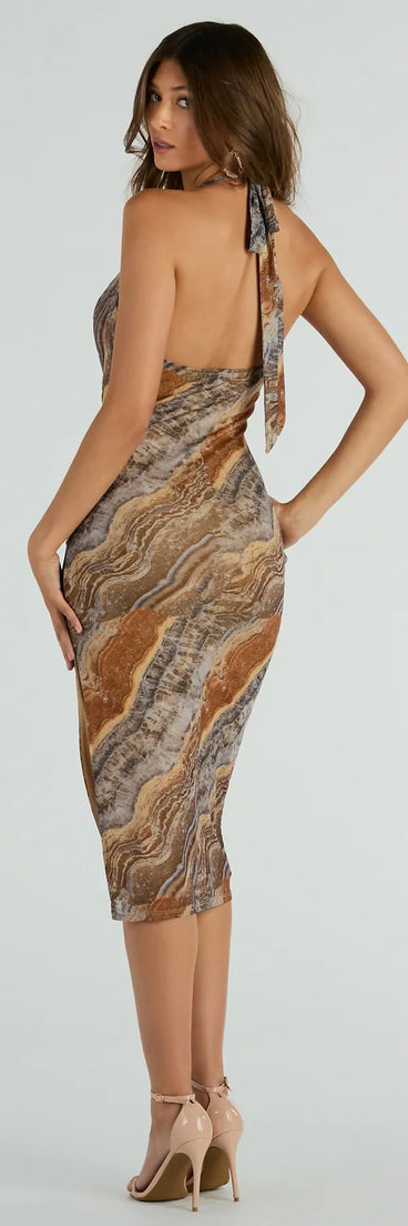 The Natural Sweetheart Halter Marble Print Midi Dress is a casual dress for more than special occasions with a fitted or flowy silhouette and accents in the most recent trends!