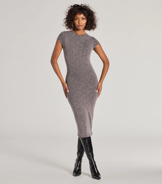 The Back To Basics Ribbed Knit Midi Dress offers a versatile spring style, with a cozy sweater knit perfect for office wear, casual day outings, or layered outfits.
