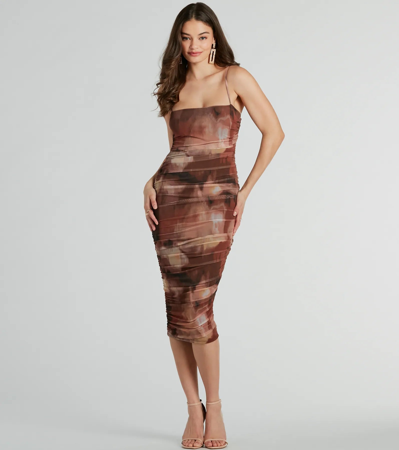 Abstract Babe Ruched Mesh Midi Dress | Windsor