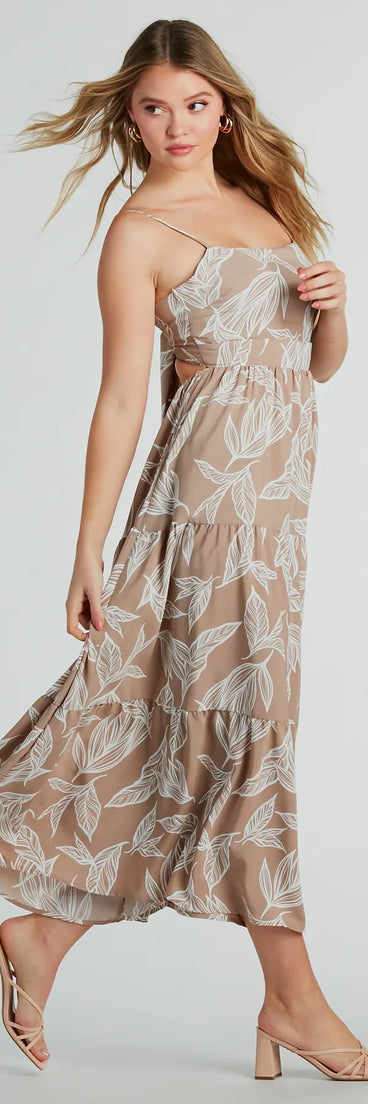 Weekend Getaway Tropical Print Flowy Maxi Dress