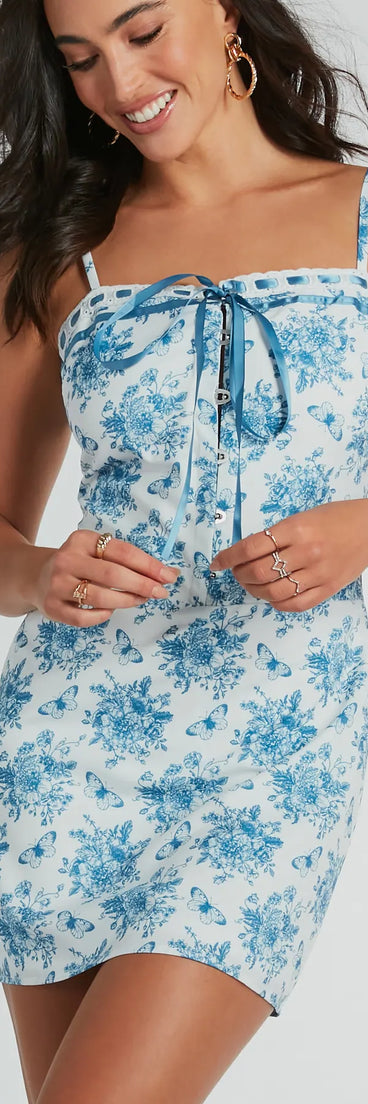 Social Butterfly Square Neck Floral Mini Dress