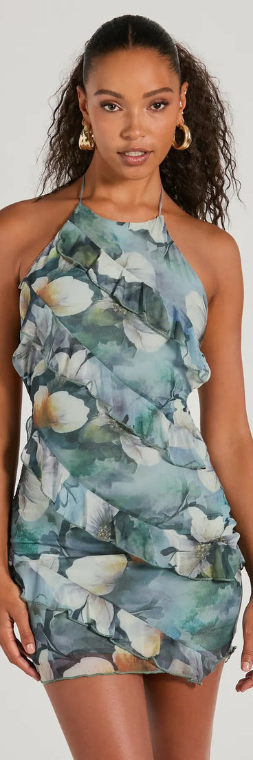 Always Eye-Catching Halter Ruffle Chiffon Mini Dress