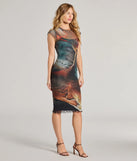 Whether you're headed to brunch or running errands, the Bold Allure Abstract Print Mesh Midi Dress in brown delivers effortless style in a breathable, go-to casual dress.