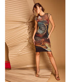Revamp your 2025 wardrobe with this chic addition, the Bold Allure Abstract Print Mesh Midi Dress in brown, perfect for elevating your style in the new year.
