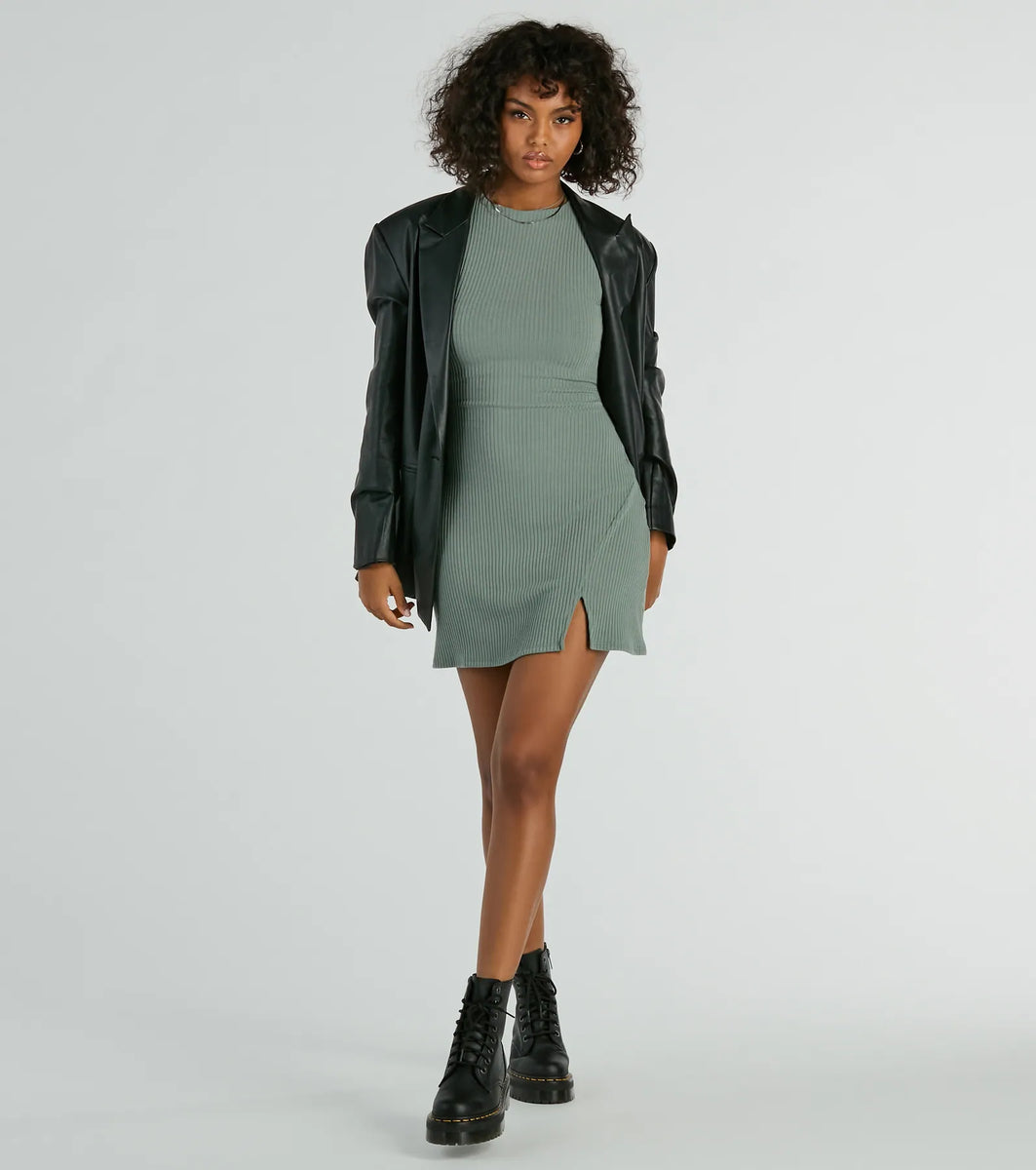 Note To Self Ribbed Knit A-Line Mini Dress & Windsor