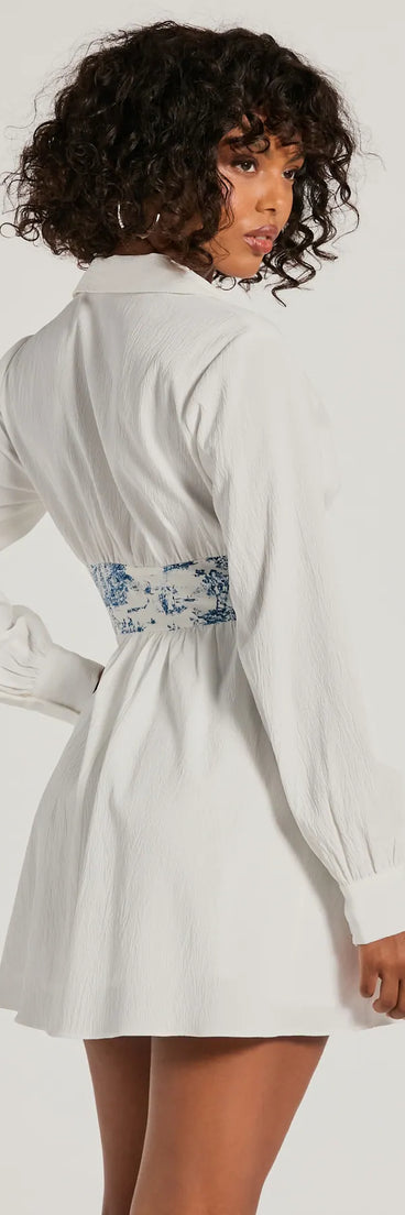 Revamp your 2025 wardrobe with this chic addition, the Delightful View Collared Scenic Waist Skater Dress in white, perfect for elevating your style in the new year.