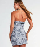 Attention Getter Strapless Newspaper Print Mini Dress