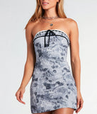 Attention Getter Strapless Newspaper Print Mini Dress