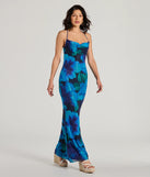 Ocean Breeze Cowl Neck Low Back Tropical Maxi Dress