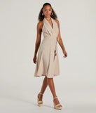 Whether you're headed to brunch or running errands, the Delightful Charm Halter A-Line Midi Dress in natural delivers effortless style in a breathable, go-to casual dress.