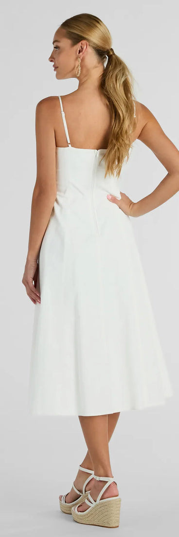 The midi dress length on the Sensational Delight Sweetheart Cutout Midi Dress provides an elevated silhouette perfect for any party, occasion, or everyday styling.