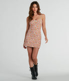 Day To Night Charm Lace-Up Ditsy Floral Mini Dress