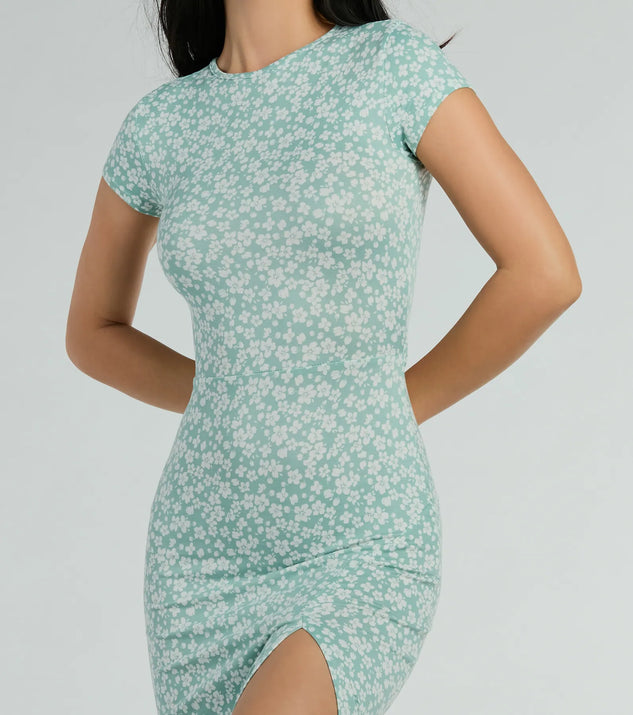 Spring Fling High Slit Ditsy Floral Knit Midi Dress | Windsor