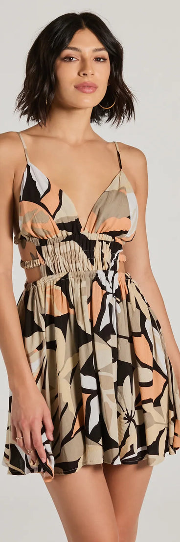The Strolls In The Sand V-Neck Tropical Skater Mini Dress is a mini dress that will make a statement with its short hemline and on-trend details to have you ready for any event!
