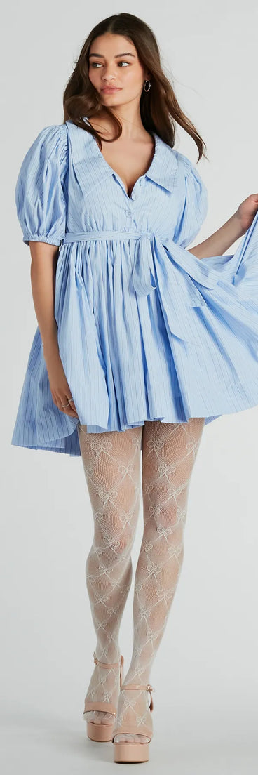 Sweet Vibes Collared Striped Woven Skater Dress